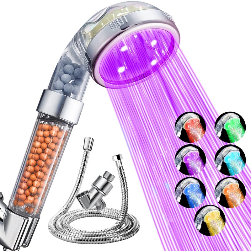 NosameÂ® Led Shower Head with Hose and Bracket, Filter Filtration High Pressure Water Saving 7 Colors Automatically No Batteries Needed Spray Handheld Showerheads 1.6 GPM for Dry Skin & Hair - Image 1